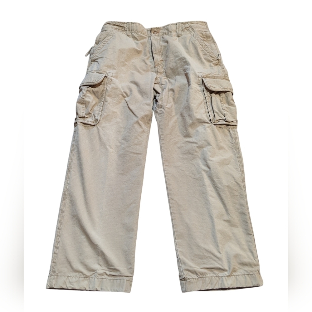 LL Bean Khakis Flannel Lined Pants 36x29 Straight Leg Cargo Tan Y2K Gorpcore